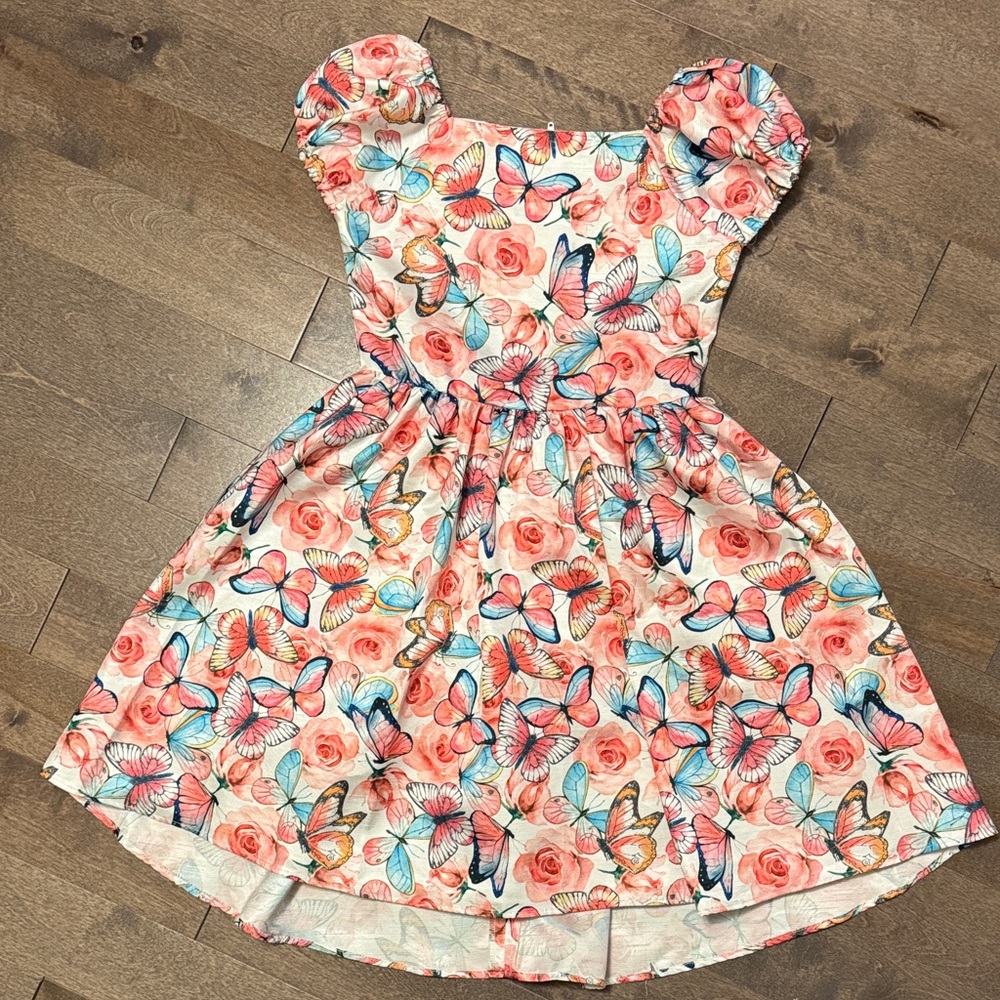 Blush Kids Dress with Pink and Blue Butterfly Design Size 10